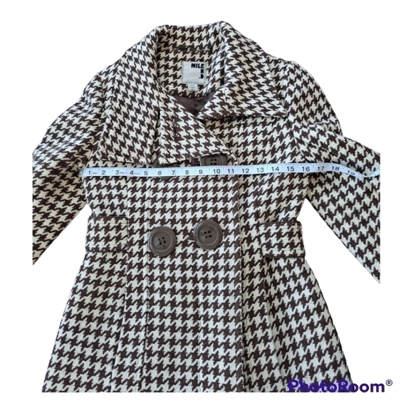 VINTAGE Mile End women's wool coat jacket houndstooth brown & white size S - Picture 15 of 16
